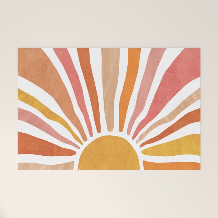 Retro abstract sun in pink, peach, yellow, orange Welcome Mat Gallery Image 1