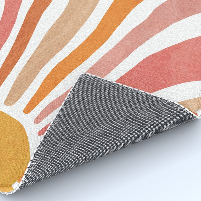 Retro abstract sun in pink, peach, yellow, orange Rug Gallery Image 4
