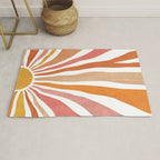 Retro abstract sun in pink, peach, yellow, orange Rug Gallery Image 1
