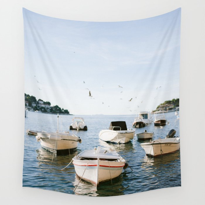 Boats of Hvar | Croatia ocean sea fine art photography print | Wanderlust travel poster Wall Tapestry Gallery Image 4