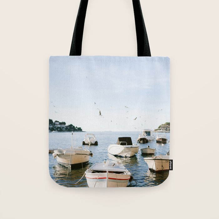 Boats of Hvar | Croatia ocean sea fine art photography print | Wanderlust travel poster Tote Bag Gallery Image 1