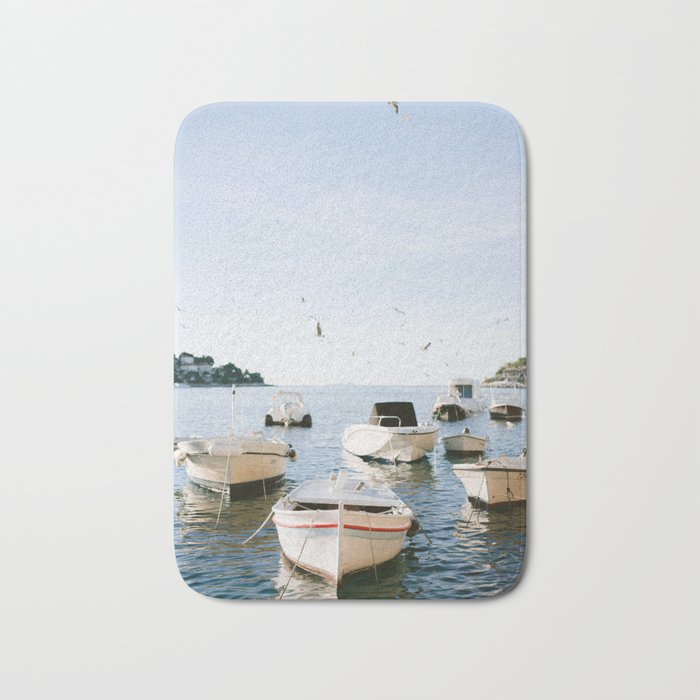 Boats of Hvar | Croatia ocean sea fine art photography print | Wanderlust travel poster Bath Mat Gallery Image 1
