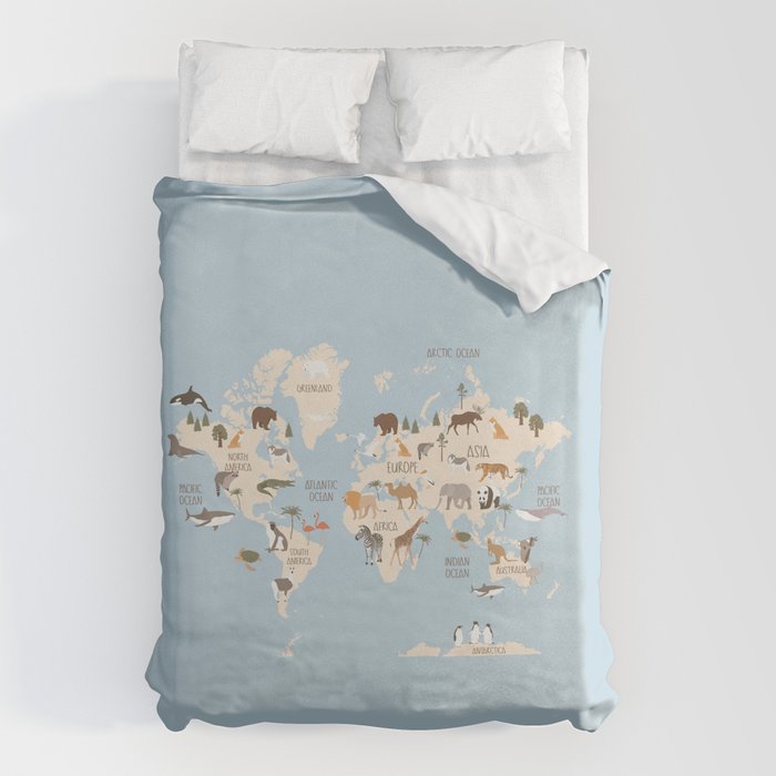 Illustrated Animal World Map Duvet Cover Gallery Image 6