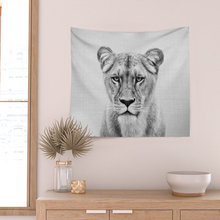 Lioness - Black & White Wall Tapestry Gallery Image 2