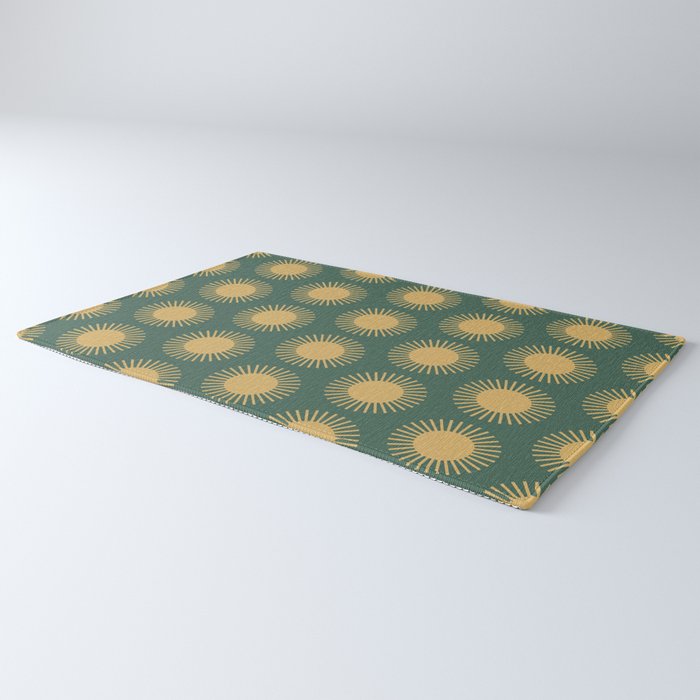 Boho Summer Sun Pattern X Kelly Green and Yellow Rug Gallery Image 3