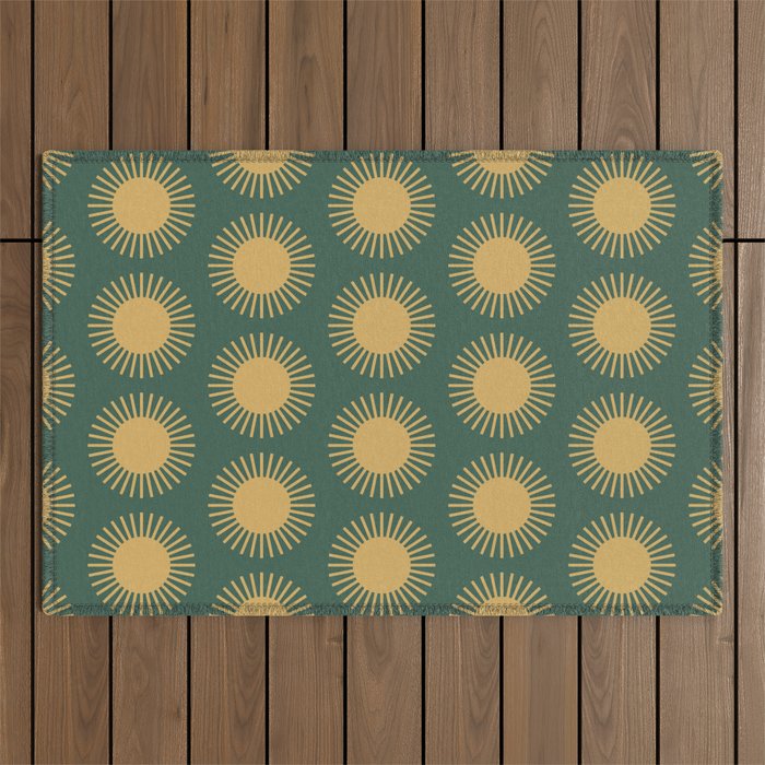 Boho Summer Sun Pattern X Kelly Green and Yellow Outdoor Rug Gallery Image 1