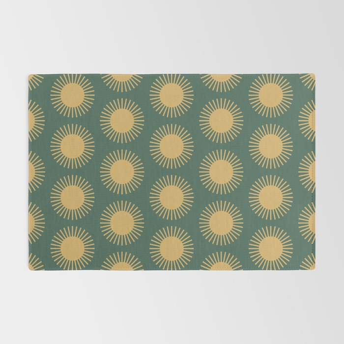 Boho Summer Sun Pattern X Kelly Green and Yellow Rug Gallery Image 2