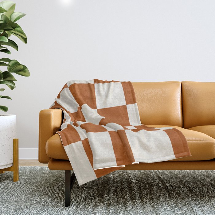 Checkered (Rust Cream) Throw Blanket Gallery Image 1