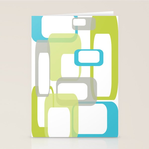 Mid-Century Modern Rectangle Design Blue Green and Gray Stationery Card Gallery Image 2