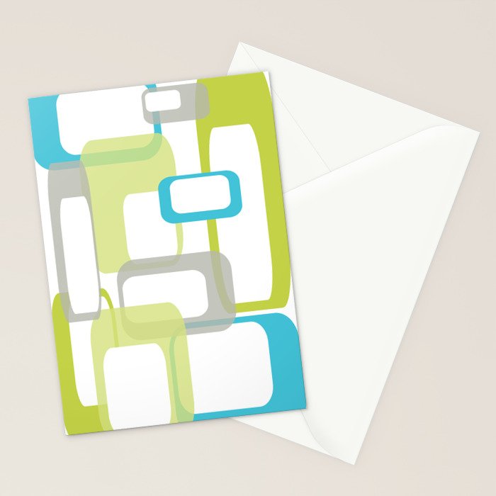 Mid-Century Modern Rectangle Design Blue Green and Gray Stationery Card Gallery Image 2