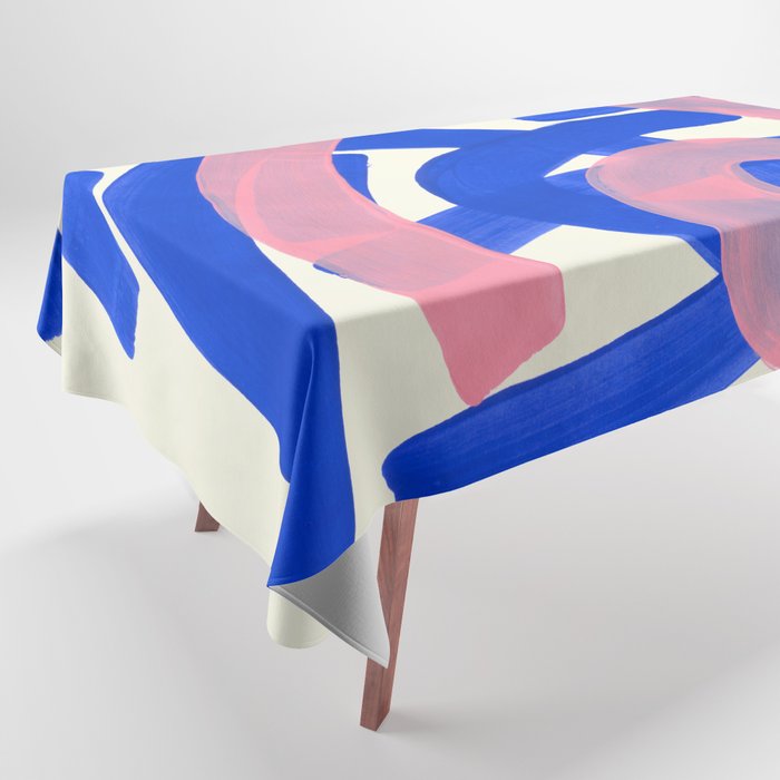 Tribal Pink Blue Fun Colorful Mid Century Modern Abstract Painting Shapes Pattern Tablecloth Gallery Image 1