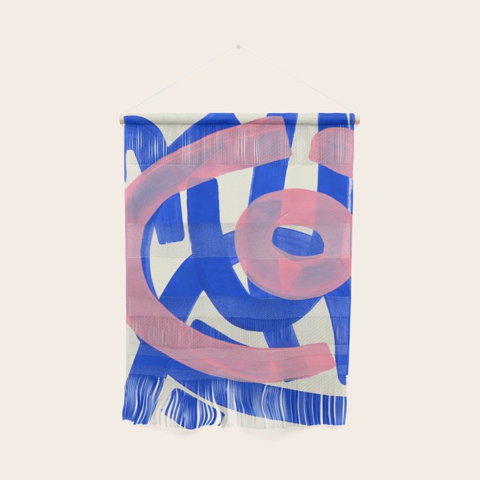 Tribal Pink Blue Fun Colorful Mid Century Modern Abstract Painting Shapes Pattern Wall Hanging Gallery Image 1