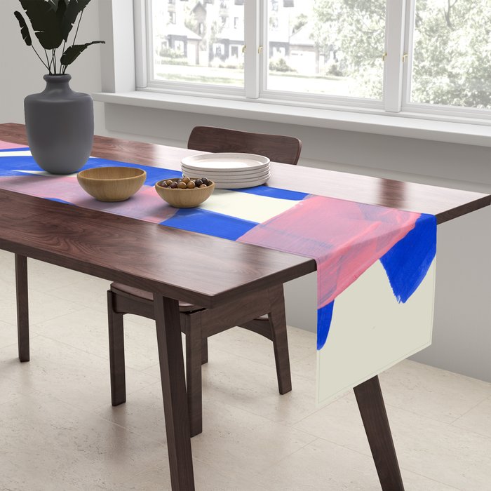 Tribal Pink Blue Fun Colorful Mid Century Modern Abstract Painting Shapes Pattern Table Runner Gallery Image 2