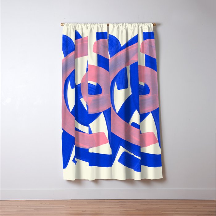 Tribal Pink Blue Fun Colorful Mid Century Modern Abstract Painting Shapes Pattern Window Curtain Gallery Image 3