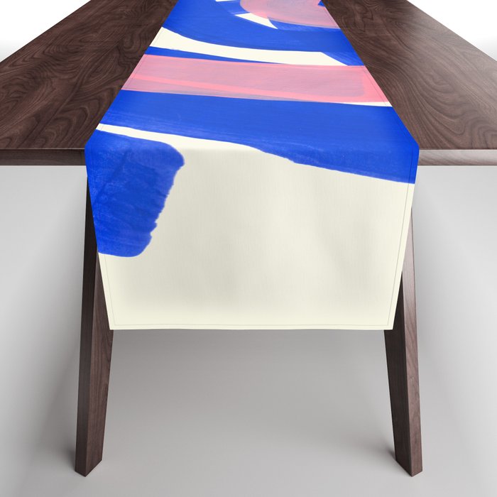 Tribal Pink Blue Fun Colorful Mid Century Modern Abstract Painting Shapes Pattern Table Runner Gallery Image 1