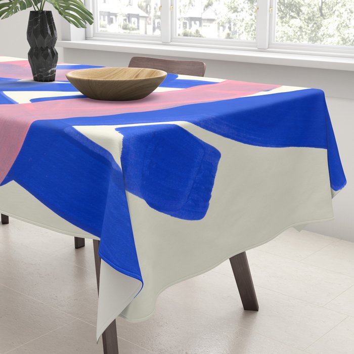 Tribal Pink Blue Fun Colorful Mid Century Modern Abstract Painting Shapes Pattern Tablecloth Gallery Image 3
