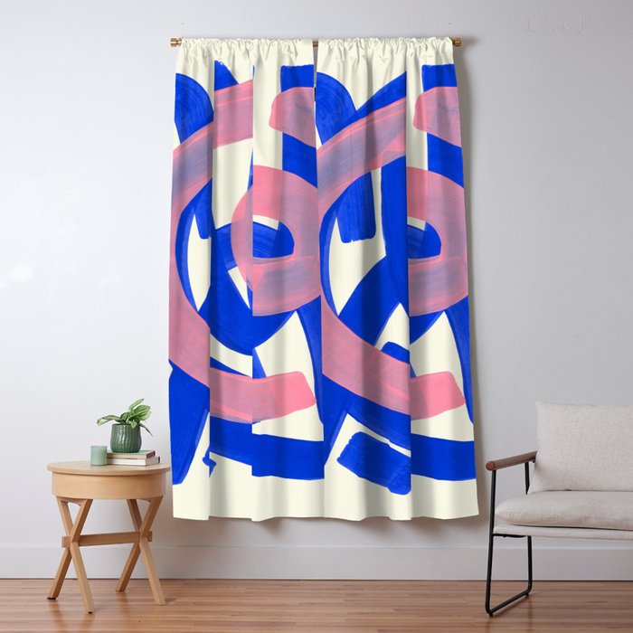 Tribal Pink Blue Fun Colorful Mid Century Modern Abstract Painting Shapes Pattern Window Curtain Gallery Image 5