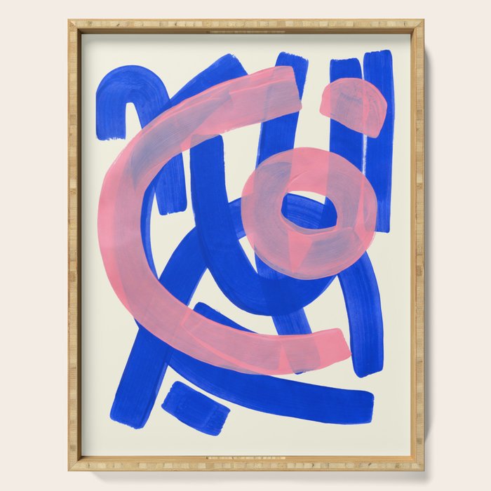 Tribal Pink Blue Fun Colorful Mid Century Modern Abstract Painting Shapes Pattern Serving Tray Gallery Image 1