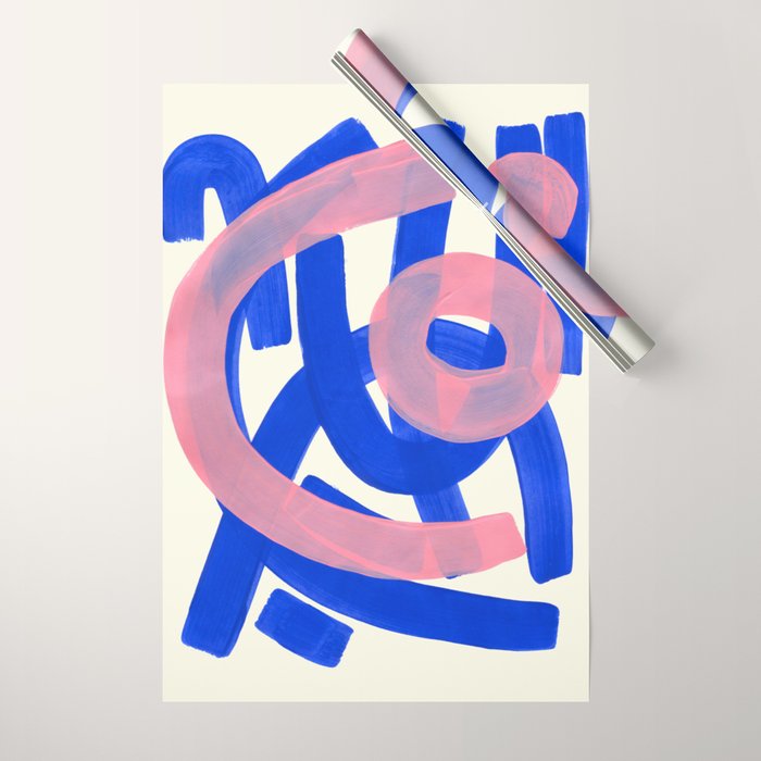 Tribal Pink Blue Fun Colorful Mid Century Modern Abstract Painting Shapes Pattern Wrapping Paper Gallery Image 1