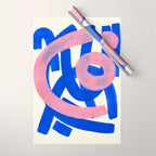 Tribal Pink Blue Fun Colorful Mid Century Modern Abstract Painting Shapes Pattern Wrapping Paper Gallery Image 1