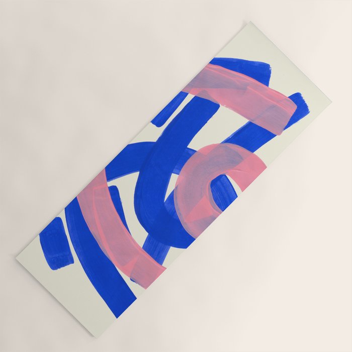 Tribal Pink Blue Fun Colorful Mid Century Modern Abstract Painting Shapes Pattern Yoga Mat Gallery Image 1