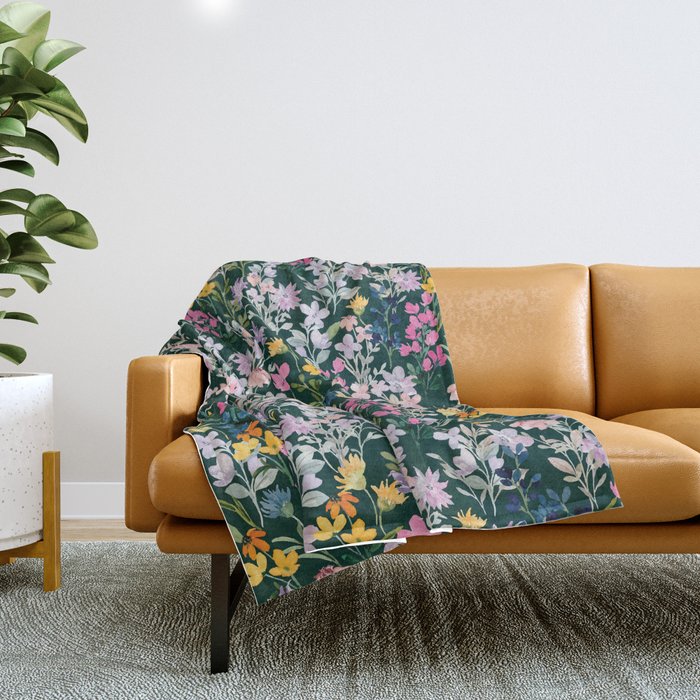 Wildflower Field on Pine Grove - Pink, Orange, Blue, & Purple Throw Blanket Gallery Image 1