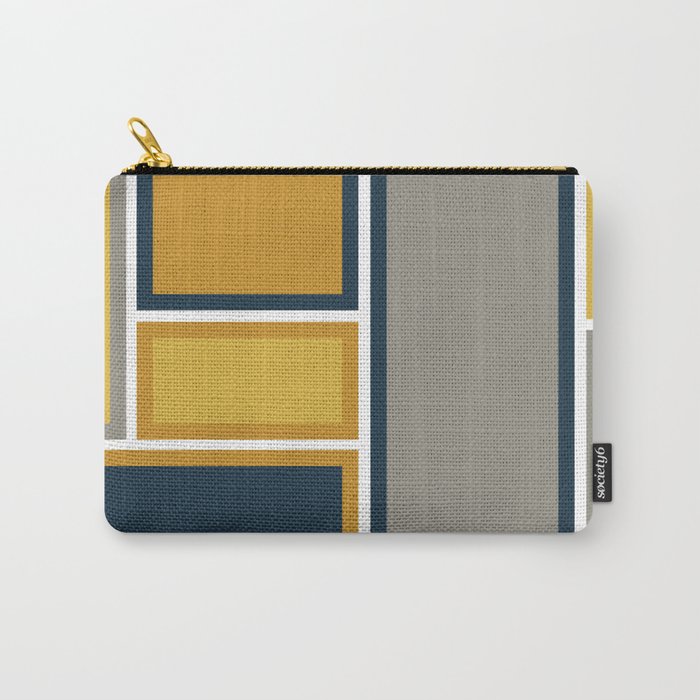 Modular Midcentury Modern Geometric Pattern in Navy Blue, Mustard, Grey, and White Carry All Pouch Gallery Image 1