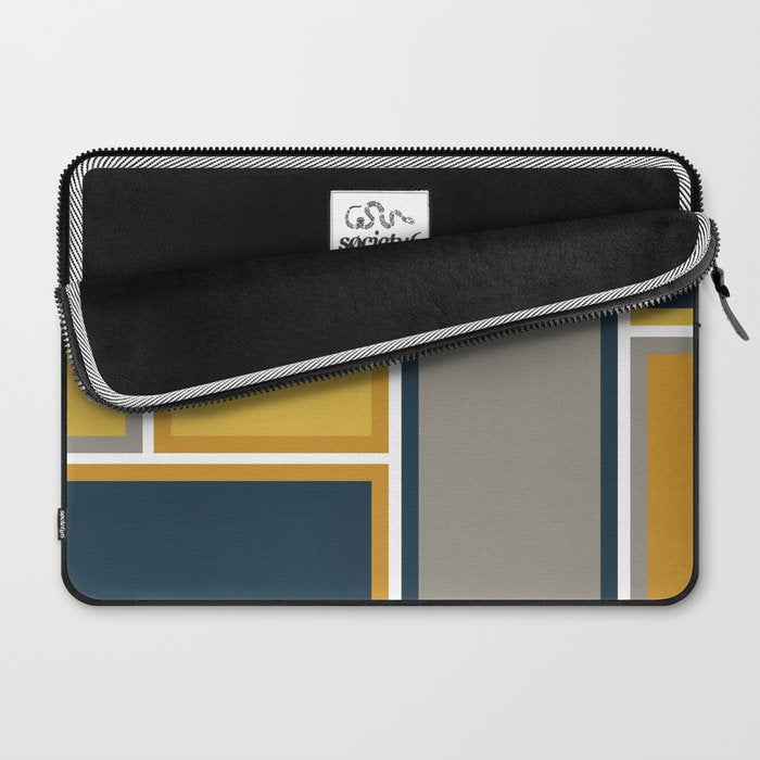 Modular Midcentury Modern Geometric Pattern in Navy Blue, Mustard, Grey, and White Laptop Sleeve Gallery Image 2