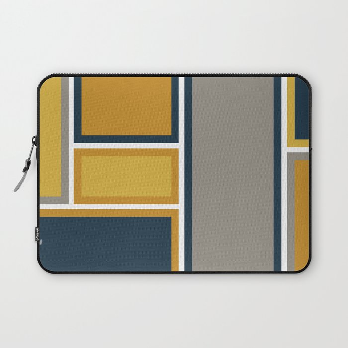 Modular Midcentury Modern Geometric Pattern in Navy Blue, Mustard, Grey, and White Laptop Sleeve Gallery Image 1
