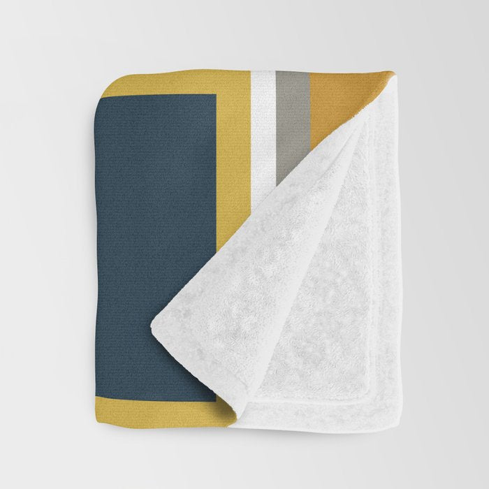 Modular Midcentury Modern Geometric Pattern in Navy Blue, Mustard, Grey, and White Throw Blanket Gallery Image 3