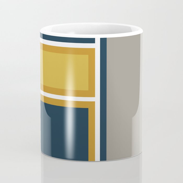 Modular Midcentury Modern Geometric Pattern in Navy Blue, Mustard, Grey, and White Coffee Mug Gallery Image 4