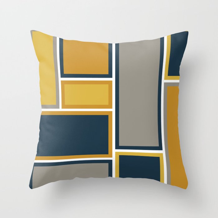 Modular Midcentury Modern Geometric Pattern in Navy Blue, Mustard, Grey, and White Throw Pillow Gallery Image 6