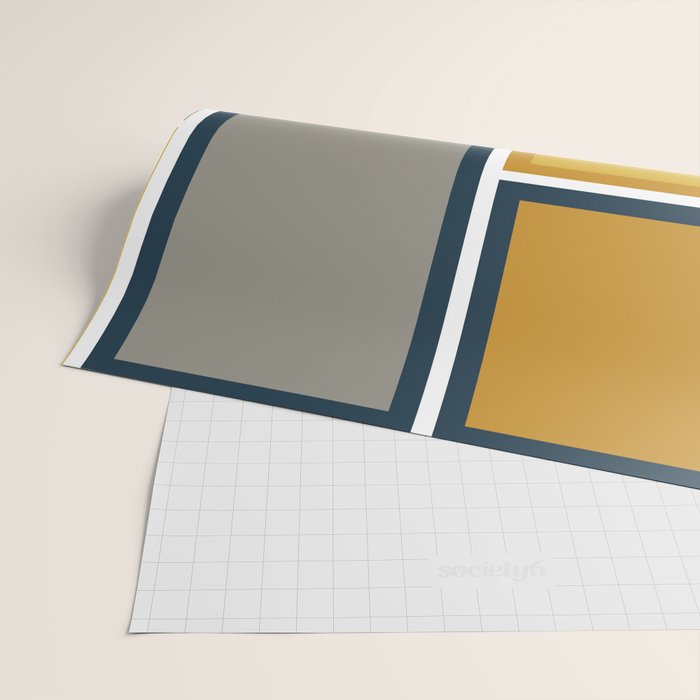 Modular Midcentury Modern Geometric Pattern in Navy Blue, Mustard, Grey, and White Wrapping Paper Gallery Image 2