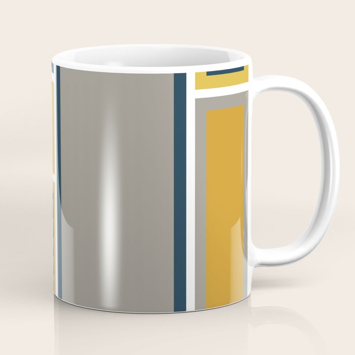 Modular Midcentury Modern Geometric Pattern in Navy Blue, Mustard, Grey, and White Coffee Mug Gallery Image 1