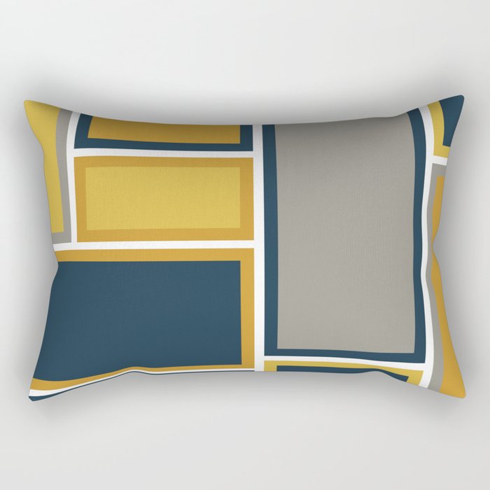 Modular Midcentury Modern Geometric Pattern in Navy Blue, Mustard, Grey, and White Rectangular Pillow Gallery Image 2