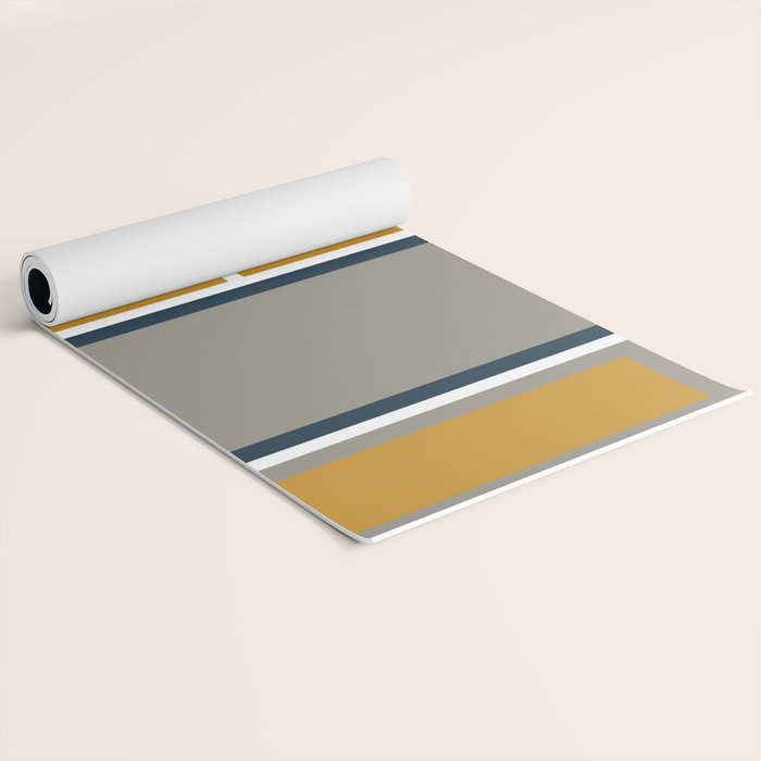 Modular Midcentury Modern Geometric Pattern in Navy Blue, Mustard, Grey, and White Yoga Mat Gallery Image 2