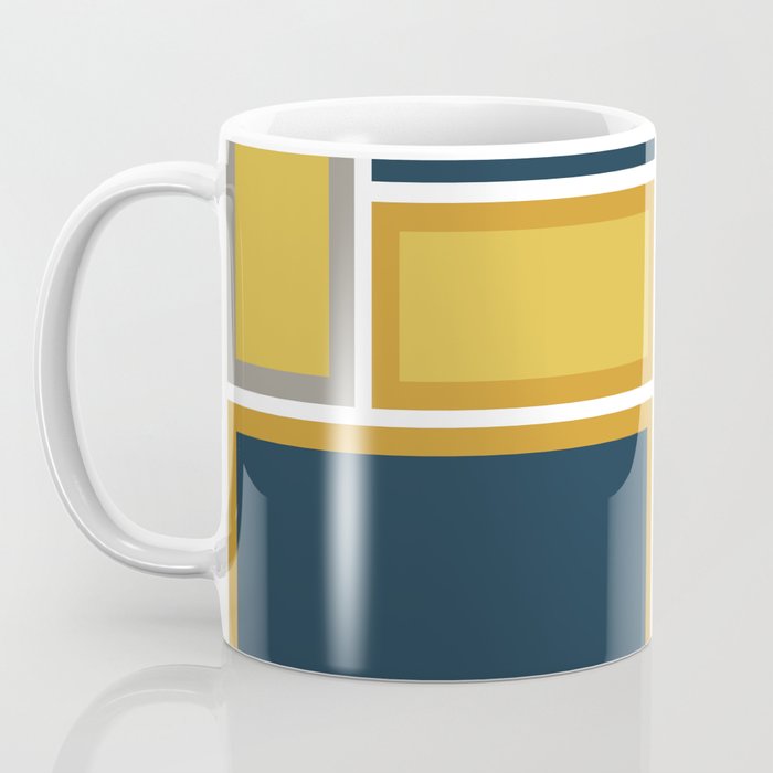 Modular Midcentury Modern Geometric Pattern in Navy Blue, Mustard, Grey, and White Coffee Mug Gallery Image 3