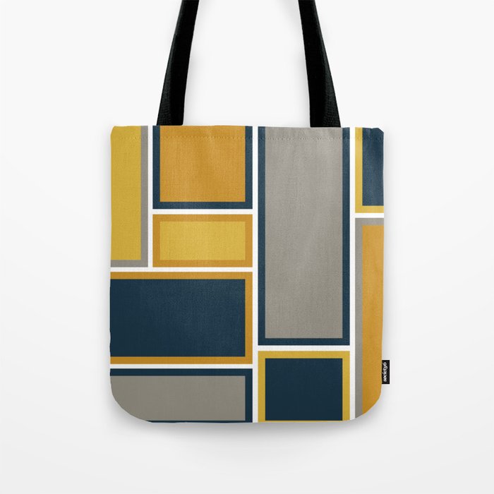 Modular Midcentury Modern Geometric Pattern in Navy Blue, Mustard, Grey, and White Tote Bag Gallery Image 1