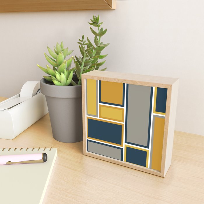 Modular Midcentury Modern Geometric Pattern in Navy Blue, Mustard, Grey, and White Mini Art Print Gallery Image 2