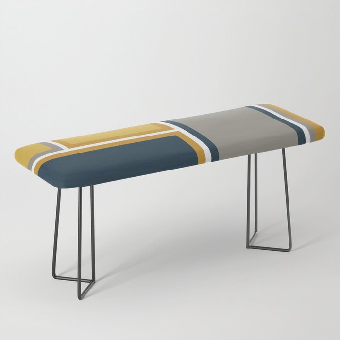 Modular Midcentury Modern Geometric Pattern in Navy Blue, Mustard, Grey, and White Bench Gallery Image 1