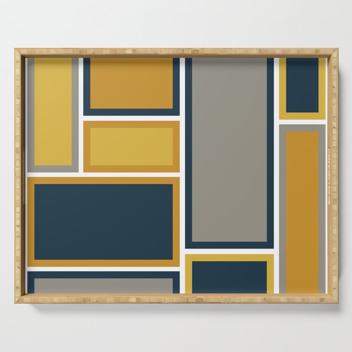 Modular Midcentury Modern Geometric Pattern in Navy Blue, Mustard, Grey, and White Serving Tray Gallery Image 1