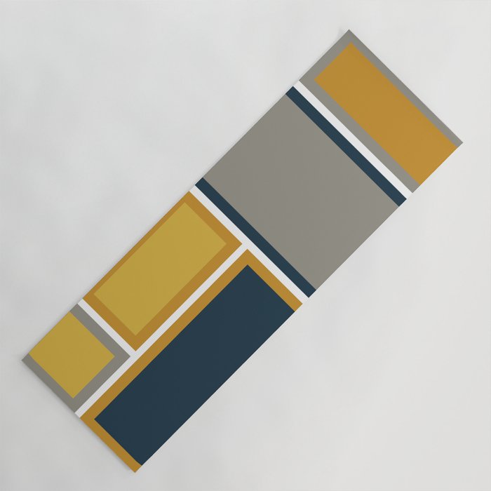 Modular Midcentury Modern Geometric Pattern in Navy Blue, Mustard, Grey, and White Yoga Mat Gallery Image 1