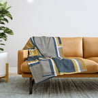 Modular Midcentury Modern Geometric Pattern in Navy Blue, Mustard, Grey, and White Throw Blanket Gallery Image 1