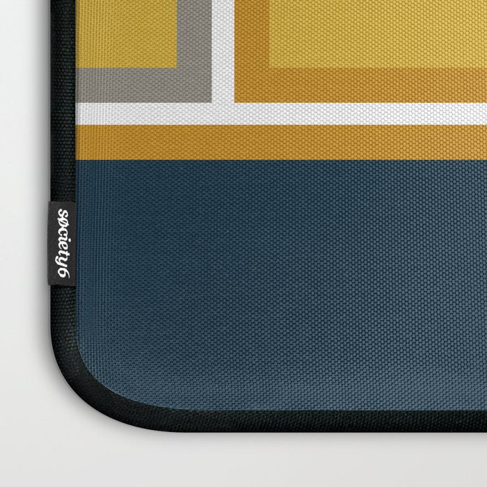 Modular Midcentury Modern Geometric Pattern in Navy Blue, Mustard, Grey, and White Laptop Sleeve Gallery Image 3