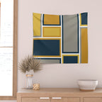 Modular Midcentury Modern Geometric Pattern in Navy Blue, Mustard, Grey, and White Wall Tapestry Gallery Image 2