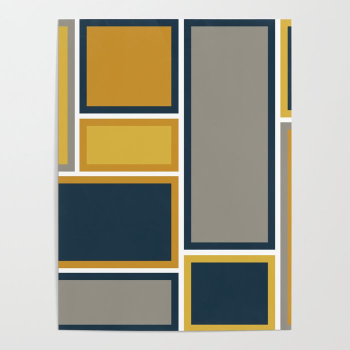 Modular Midcentury Modern Geometric Pattern in Navy Blue, Mustard, Grey, and White Poster Gallery Image 4