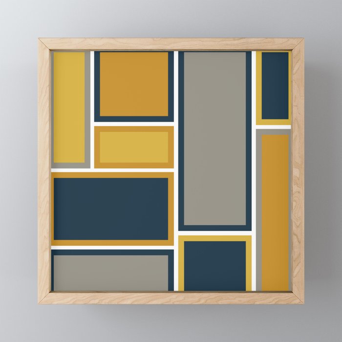 Modular Midcentury Modern Geometric Pattern in Navy Blue, Mustard, Grey, and White Mini Art Print Gallery Image 1