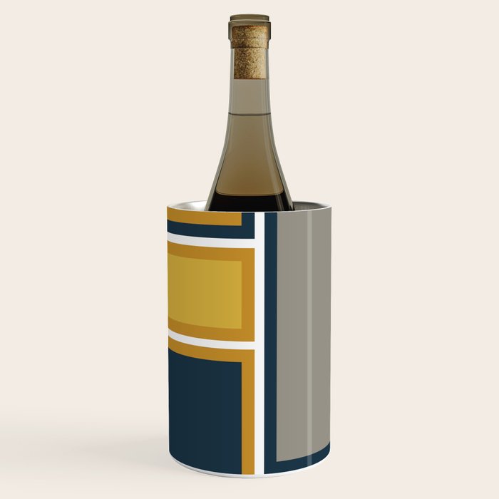 Modular Midcentury Modern Geometric Pattern in Navy Blue, Mustard, Grey, and White Wine Chiller Gallery Image 1