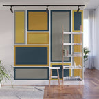 Modular Midcentury Modern Geometric Pattern in Navy Blue, Mustard, Grey, and White Wall Mural Gallery Image 1