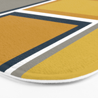 Modular Midcentury Modern Geometric Pattern in Navy Blue, Mustard, Grey, and White Bath Mat Gallery Image 3